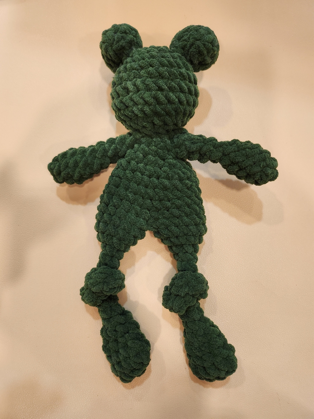 Handmade Plush Frog Snuggler in Dark Green with White Eyes - Picture 2 of 3